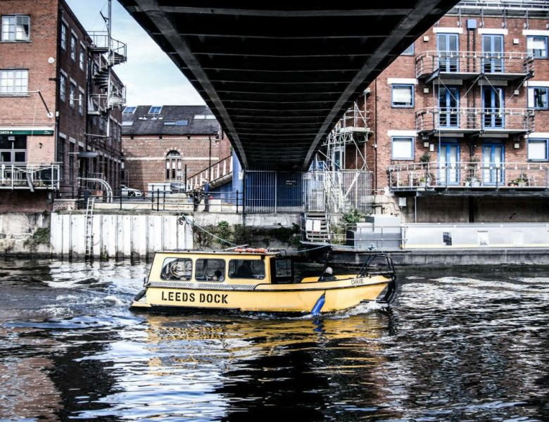 The water taxi in Leeds cruising along the canal