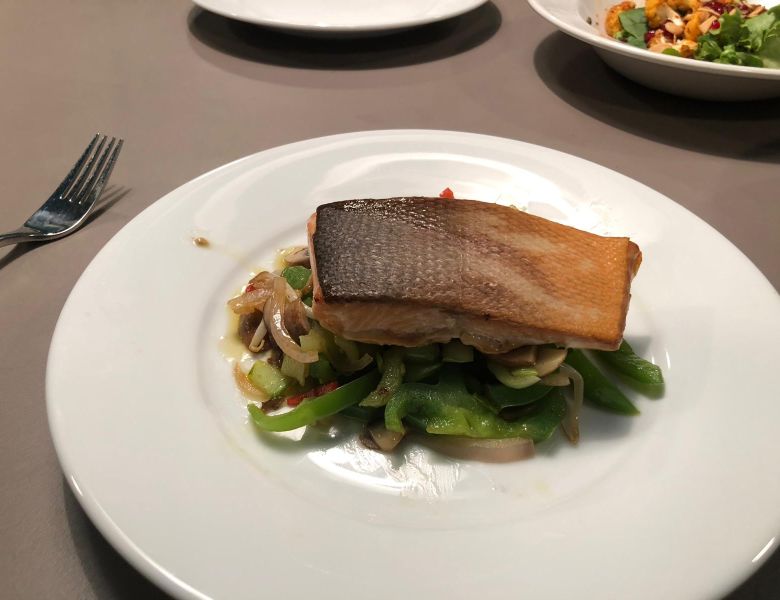 A healthy salmon main meal created by IconInc students, with the help of Chris Hale.