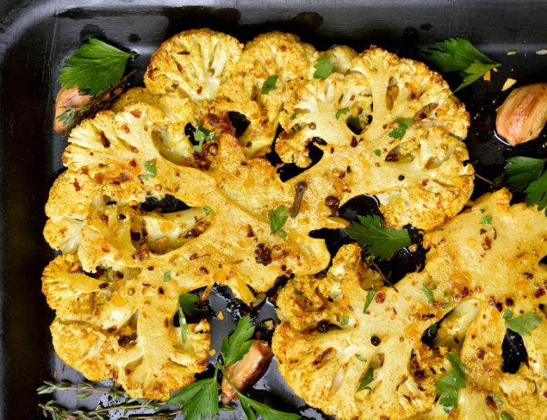 a tray of roasted cauliflower