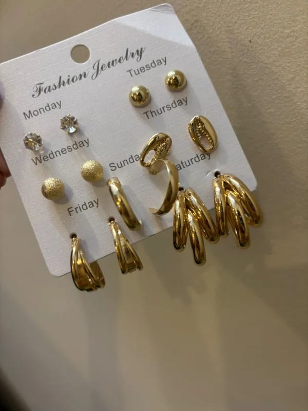 Korean Fashion Gold Hoop Earrings Combo Set Of 7 Pair