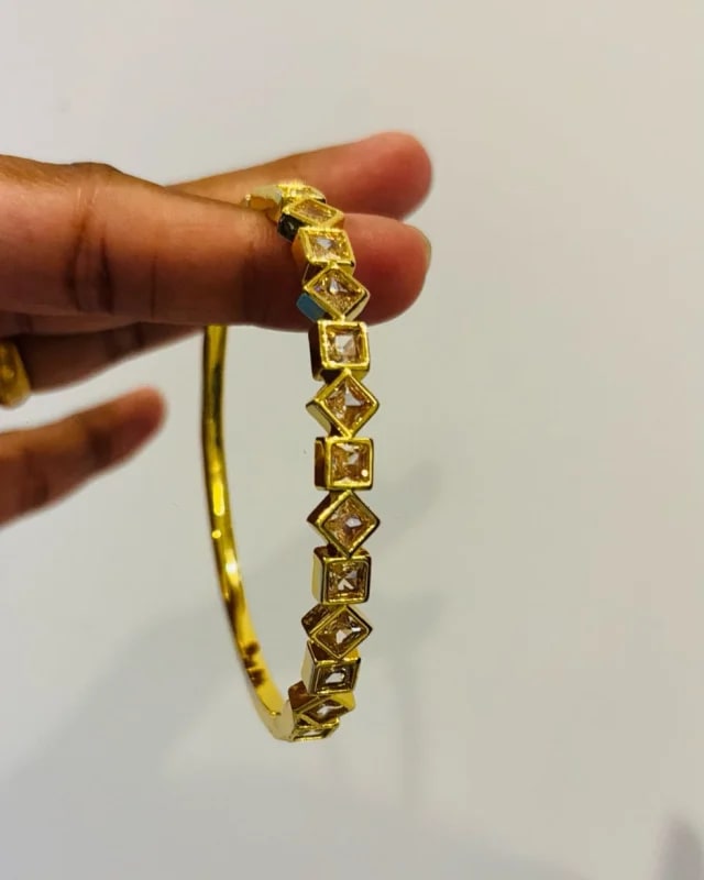 Stainless Steel Gold-Plated American Diamond Anti-Tarnish Kada thumbnail 2