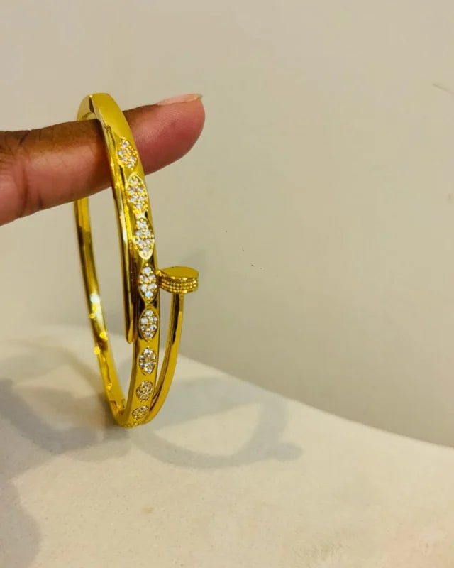 Stainless Steel Gold-Plated American Diamond Anti-Tarnish Kada thumbnail 2