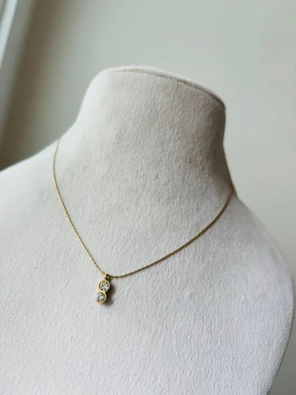 Double Crystal Drop Dainty Necklace - Kiyu Ziyu thumbnail 3