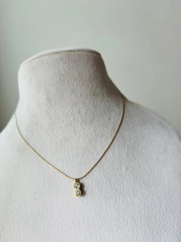 Double Crystal Drop Dainty Necklace - Kiyu Ziyu thumbnail 2