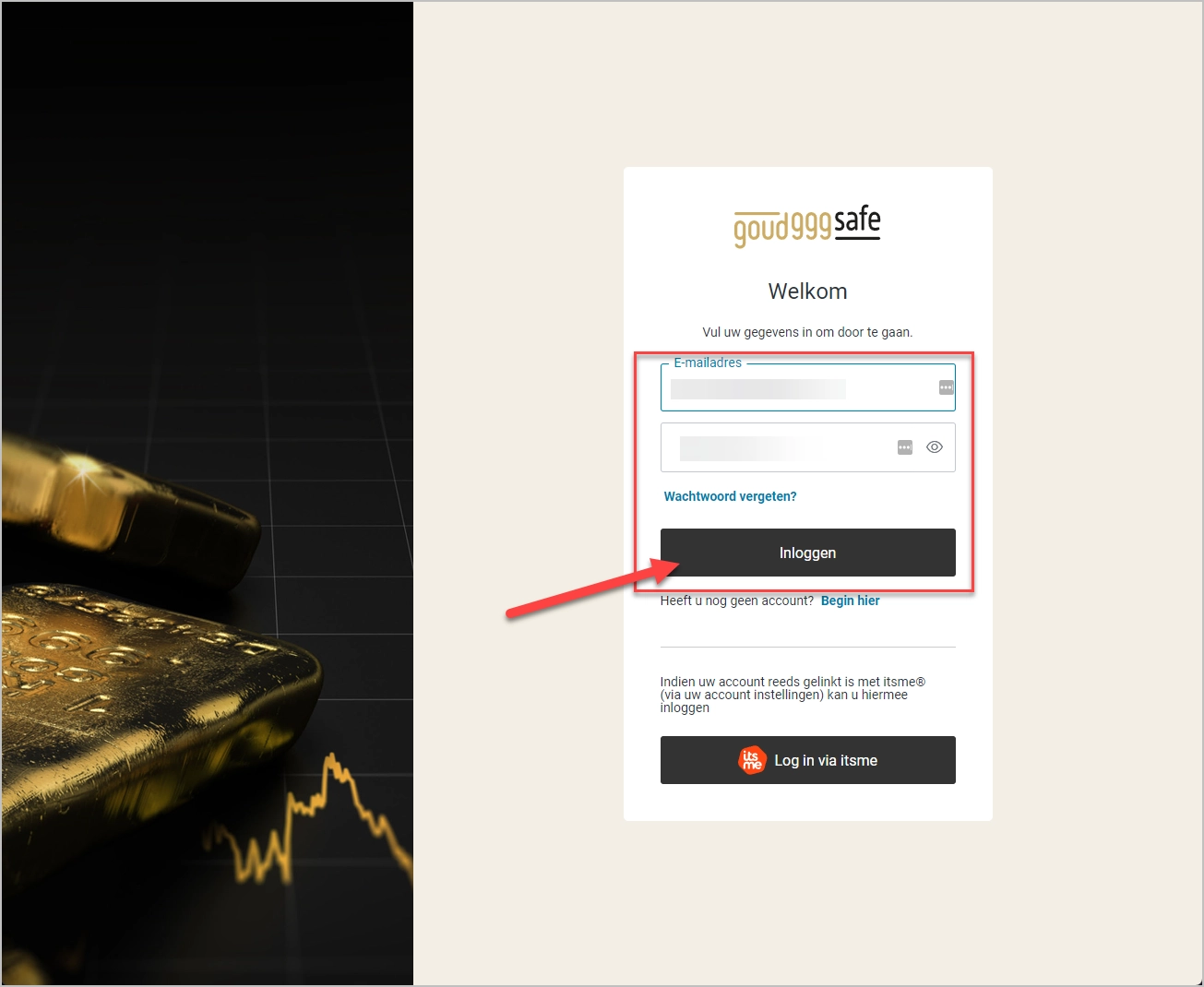 Inlogscherm GOUD999 SAFE