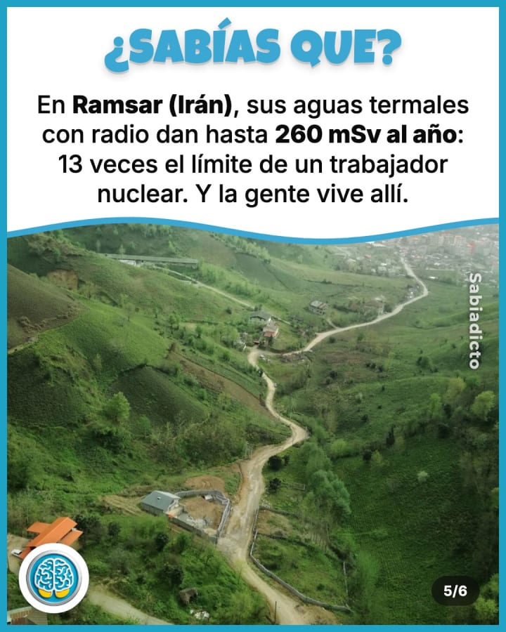En Ramsar (Irán), sus aguas termales con radio dan hasta 260 mSv al año: 13 veces el límite de un trabajador nuclear. Y la gente vive allí.