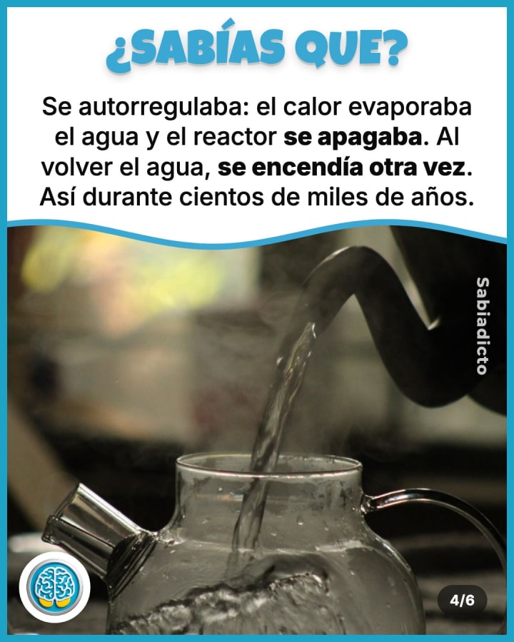 Se autorregulaba: el calor evaporaba el agua y el reactor se apagaba. Al volver el agua, se encendía otra vez. Así durante cientos de miles de años.