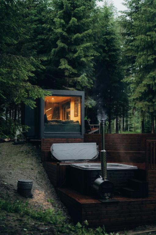 Sidrabgrava Cabin exterior surrounded by Latvian forest