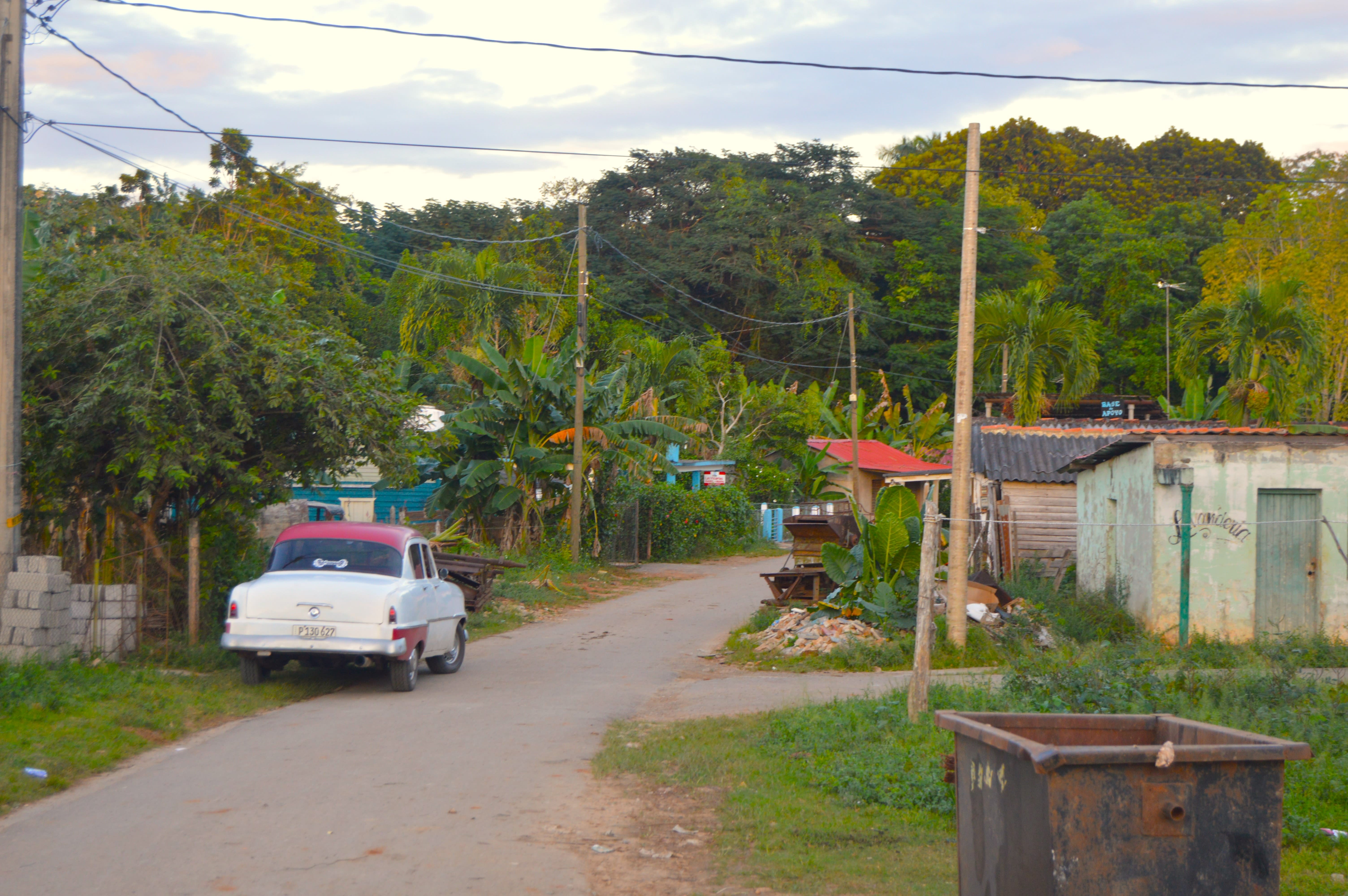 Calle típica de Viñales: ambiente rural con casas y vegetación