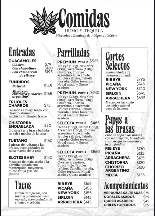 Menú de Humo & Tequila, página 1