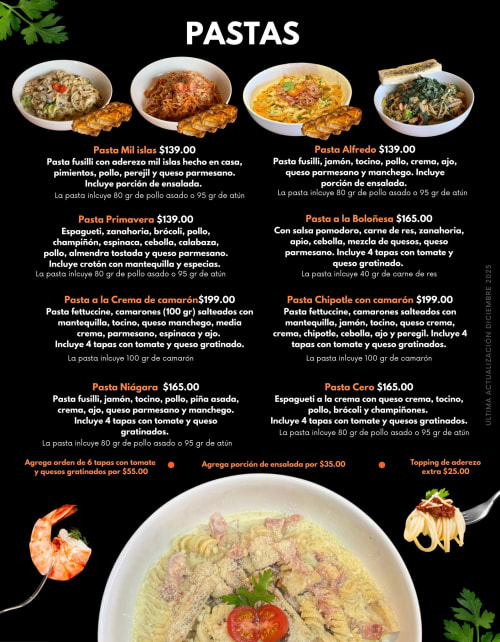 Menú de Cafeteria cero es tres, página 1