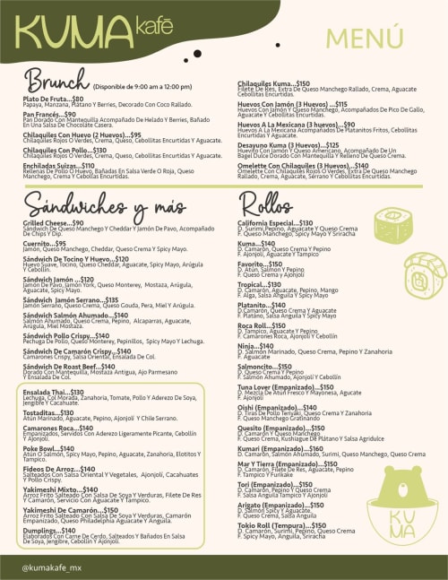 Menú de Kuma Kafe, página 2