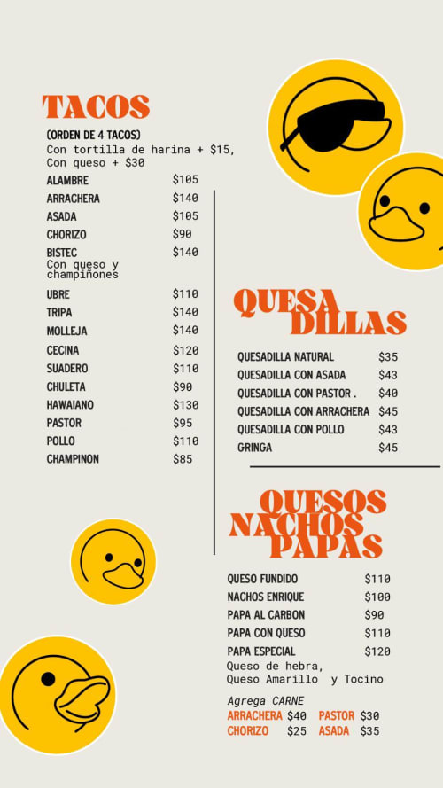 Menú de Tacos Enrique, página 1
