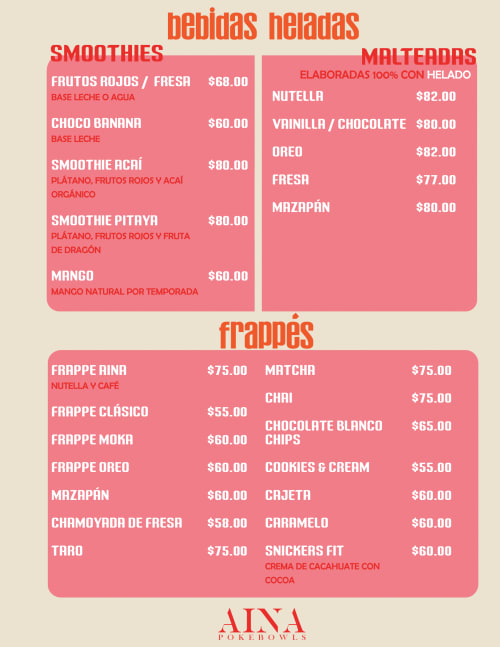 Menú de Aina Pokebowls, página 3