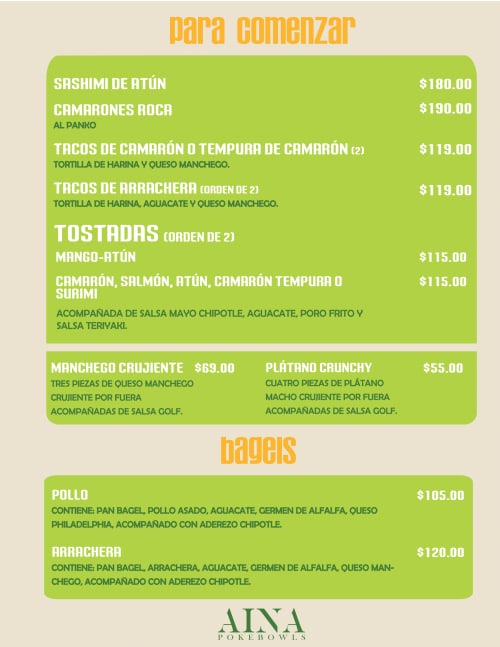 Menú de Aina Pokebowls, página 4