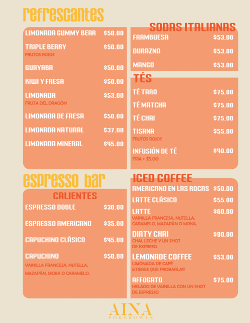 Menú de Aina Pokebowls, página 5
