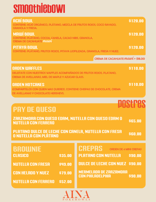 Menú de Aina Pokebowls, página 2