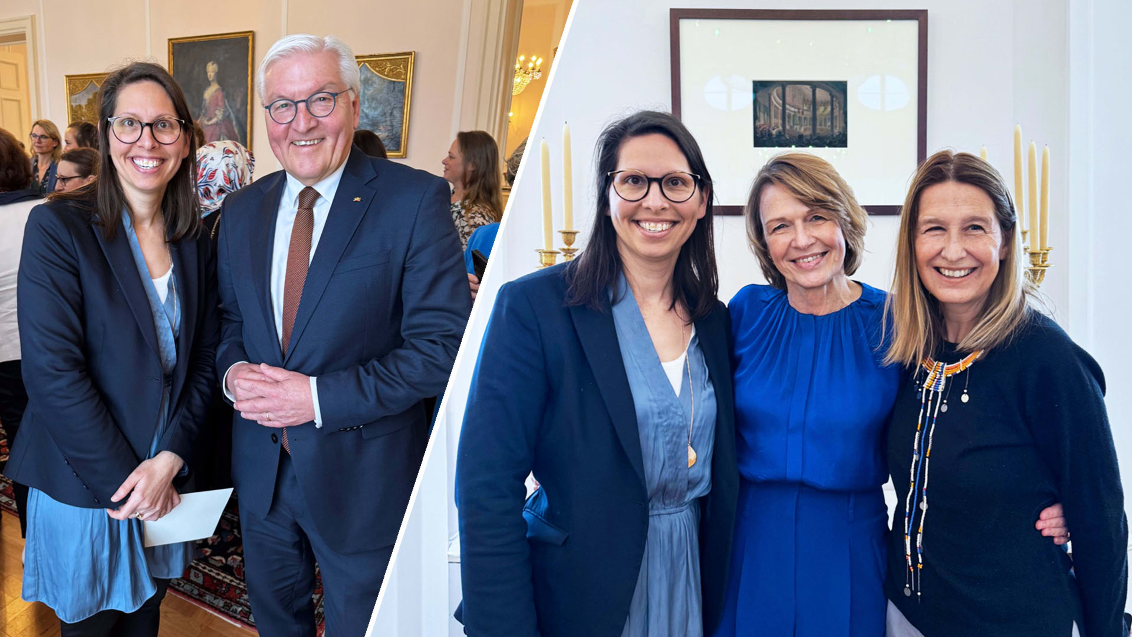 Edna Kropp mit Frank-Walter Steinmeier und Elke Büdenbender im Schloss Bellevue