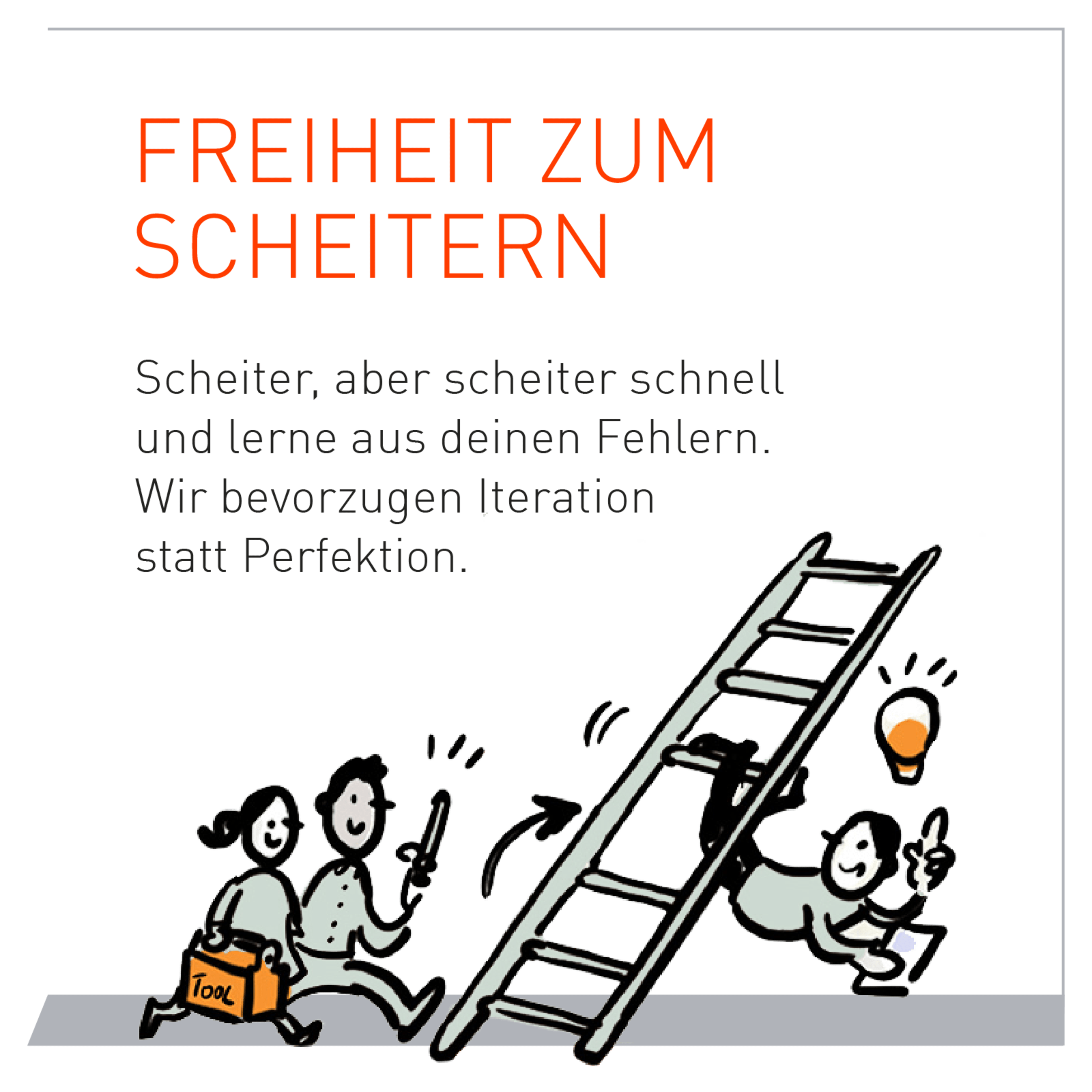Scheiter, aber scheiter schnell und lerne aus deinen Fehlern. Wir bevorzugen Iteration statt Perfektion.