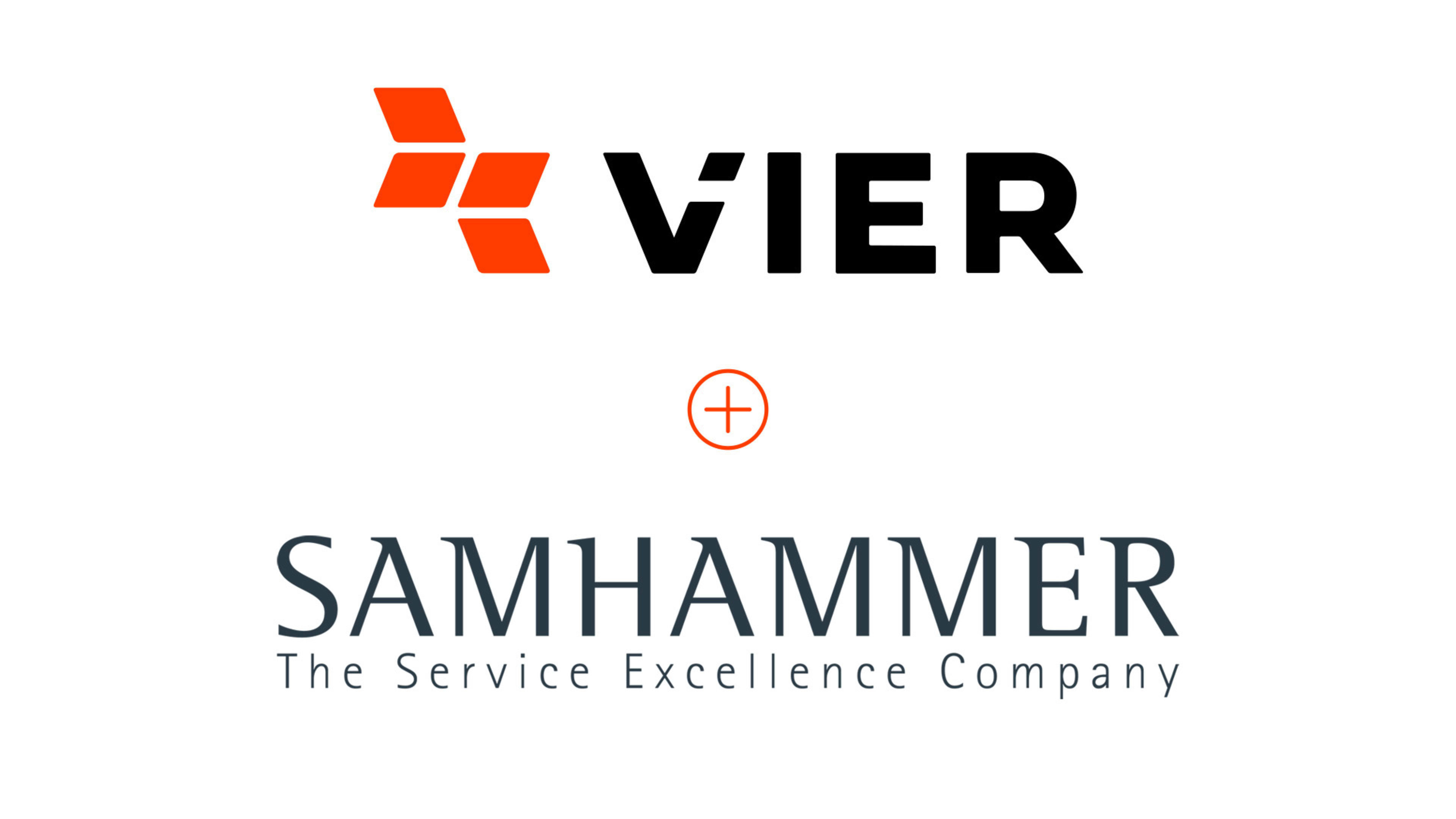 Logos von VIER und Samhammer verbunden mit einem Plus-Zeichen.