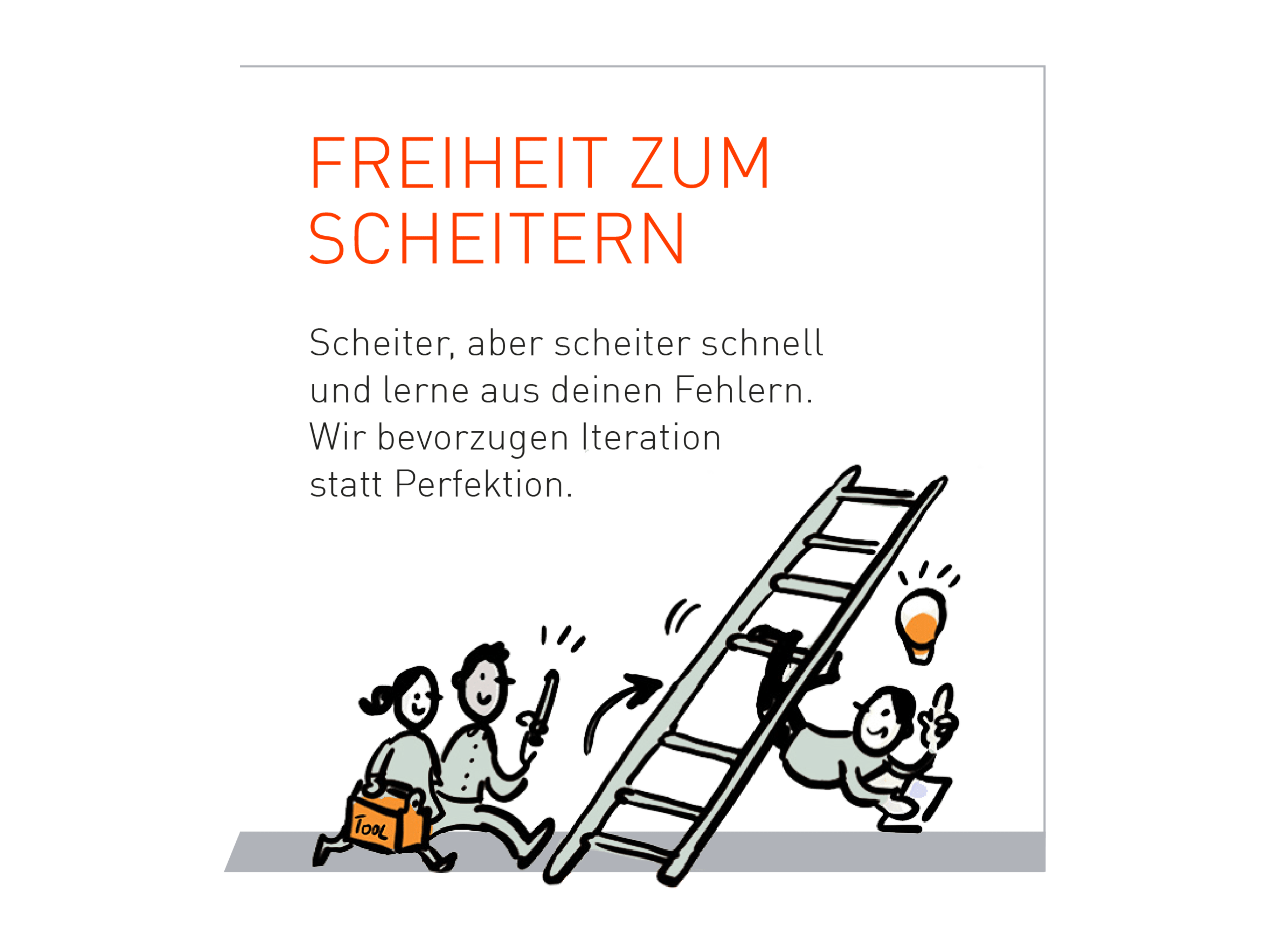 Scheiter, aber scheiter schnell und lerne aus deinen Fehlern. Wir bevorzugen Iteration statt Perfektion.