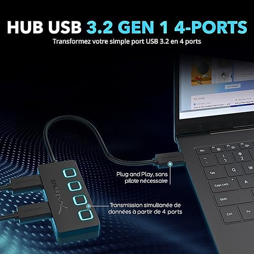 Vue 2 de Sabrent Hub Usb Alimente
