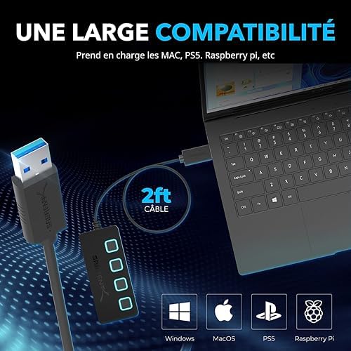 Vue 4 de Sabrent Hub Usb Alimente