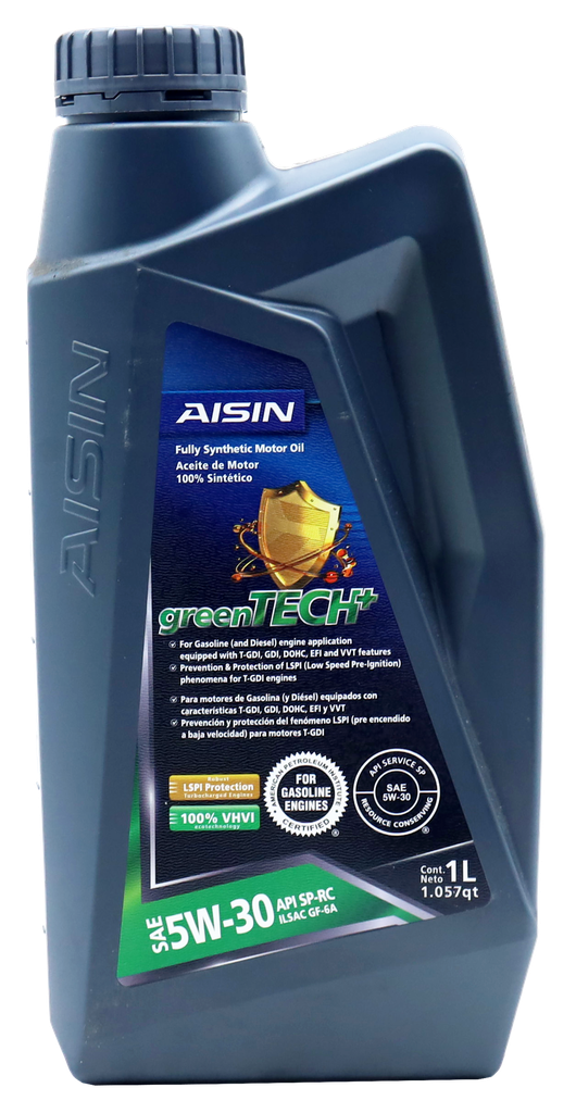 ACEITE FULL SINTETICO AISIN GREENTECH+ 5W-30 API SP-RC, ILSAC GF-6 (Gasoline)