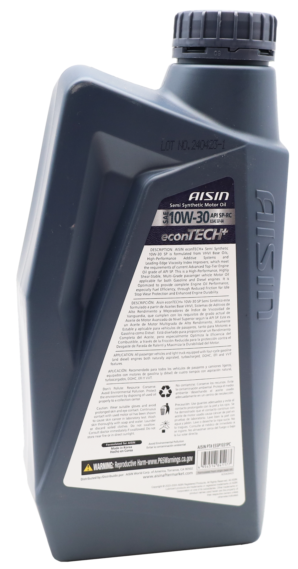ACEITE SEMI-SINTETICO AISIN ECONTECH+ 10W-30 API SP-RC, ILSAC GF-6 (Gasoline) - foto 2 de 2