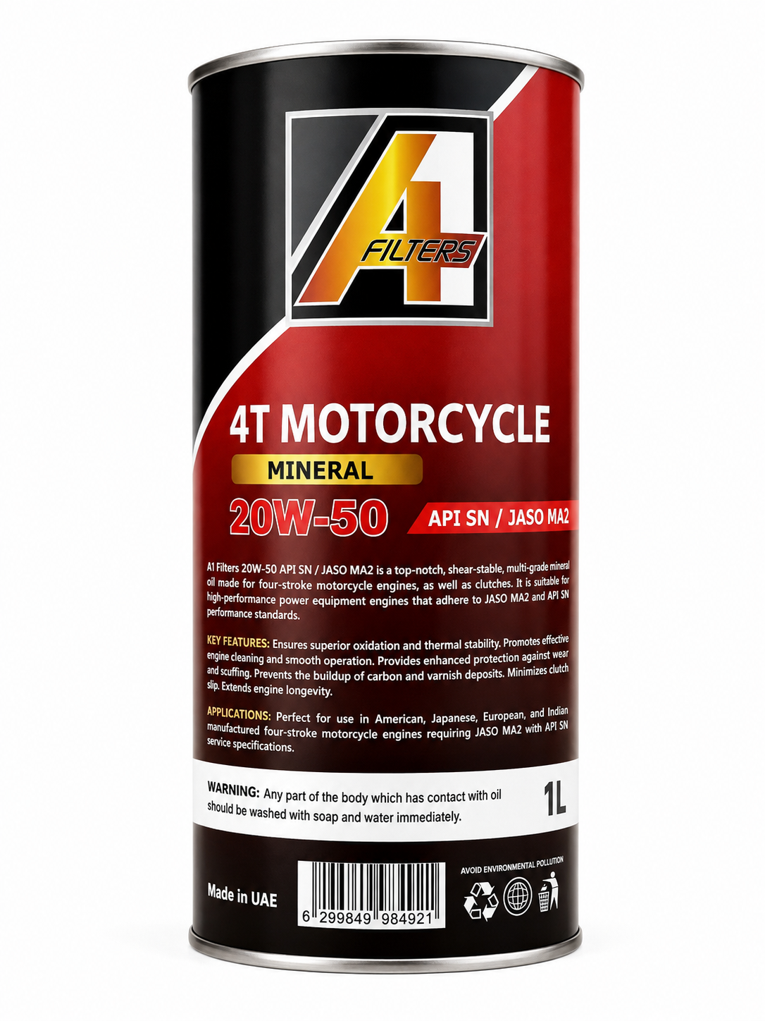 ACEITE MOTO A1 4 TIEMPOS SAE 20W-50 SN JASO MA2 1L (LATA)