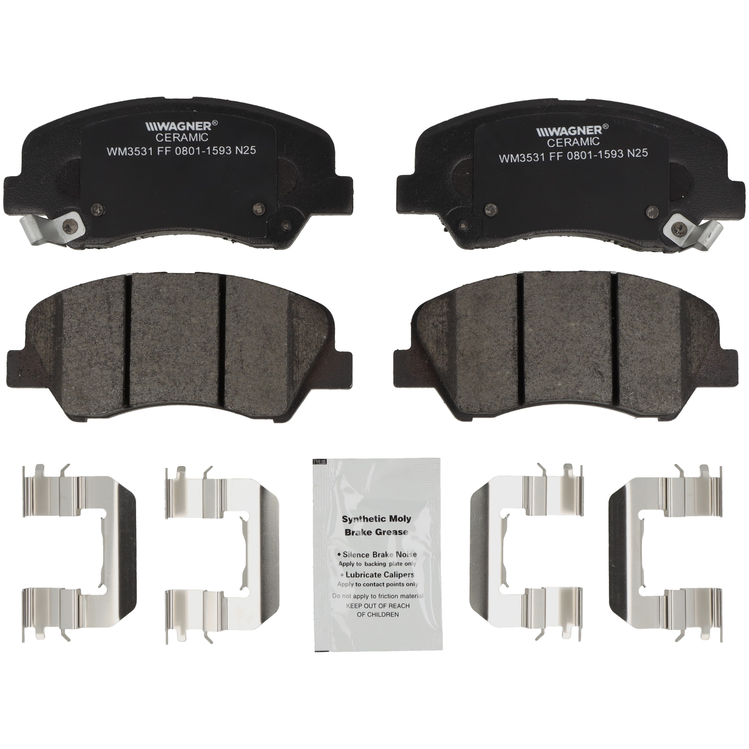 Pastilla/Taco de Freno Delantero Hyundai Accent 17-19 /Elantra 12/~/ Santa Fe 12/19/ Kia Rio 17/- K3/Forte/Cerato 12/~/ Stonic 20/~/ Sorento 09/15/ Geely GX3 19/21 EMGRAND 15/~ [8806-D1593-CERAMIC]