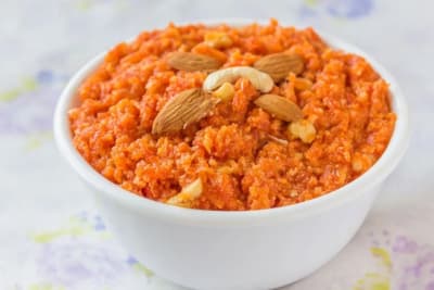 Gajar Halwa garnished with Nuts and Mawa