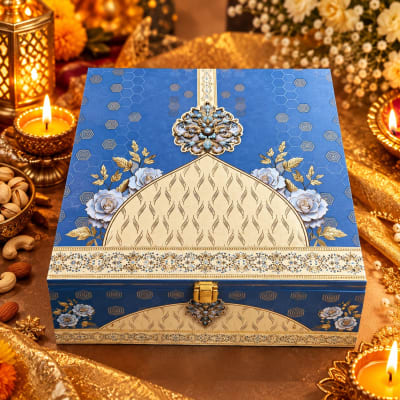 Premium Dry Fruit Wooden Box – Blue Flower