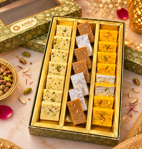 Sage Garden Mithai Box – Pista, Kesar & Kaju Barfi