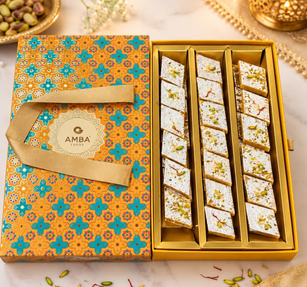 Marigold Tile Mithai Box – Kaju Katli