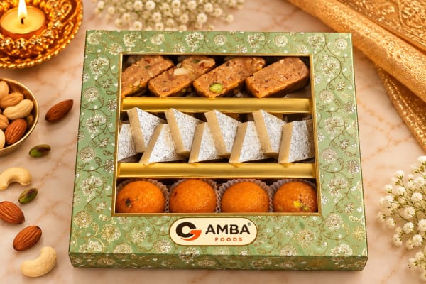 Sage Garden Mithai Box – Ladoo, Kaju & Bikaneri Barfi