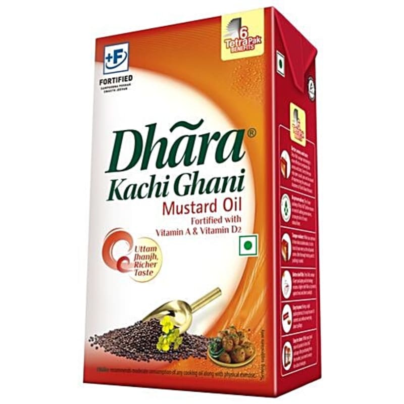 Dhara Kacchi Ghani Mustard Oil 1 Litre Tetrapak