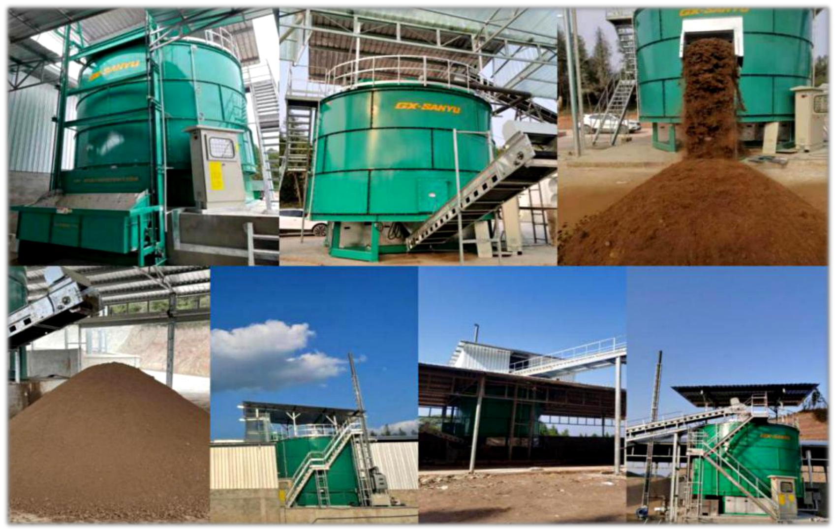 On-site aerobic fermentation equipment processing poultry manure into organic fertilizer