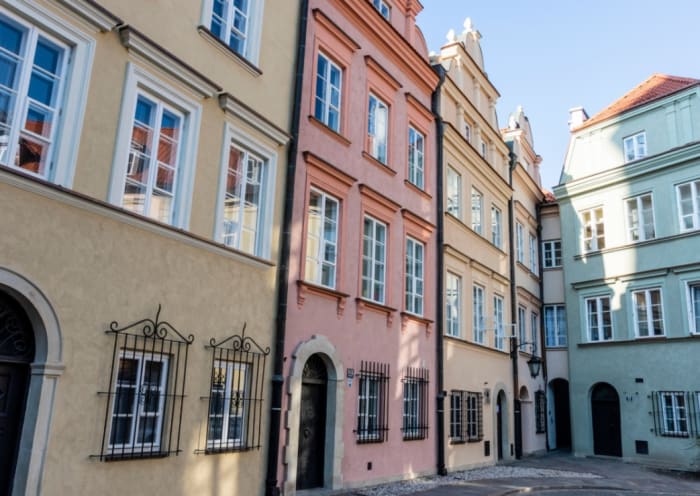 Stare Miastro Square, colourful facades, Hungary