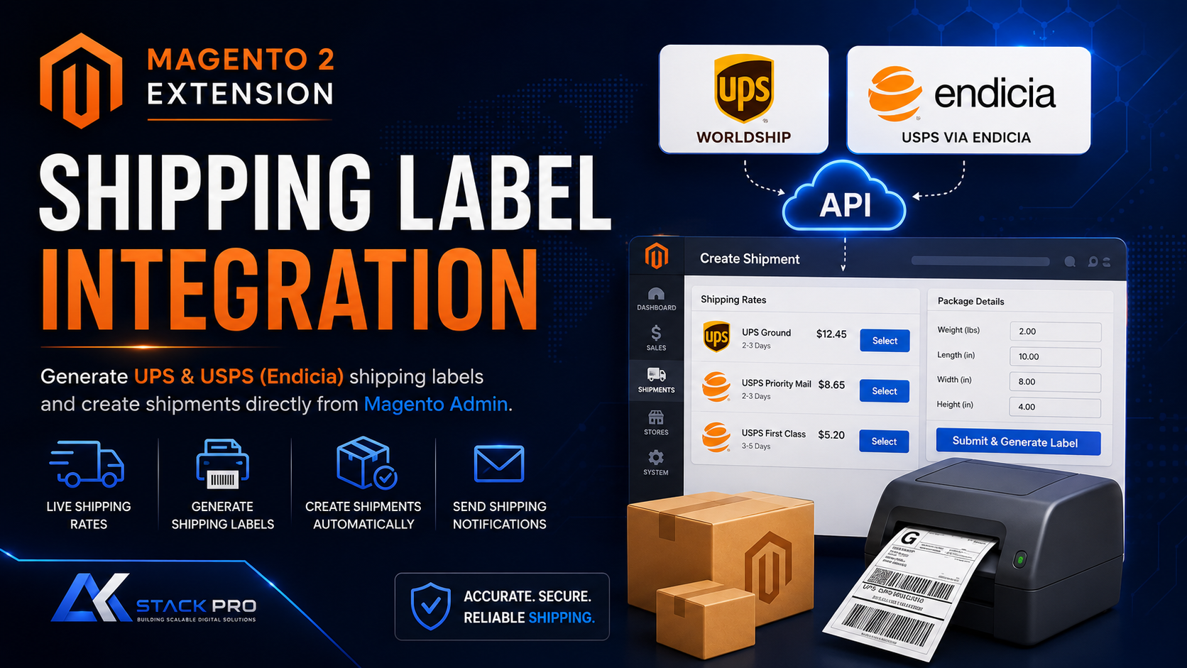 UPS & Endicia Shipping Label Integration for Magento 2
