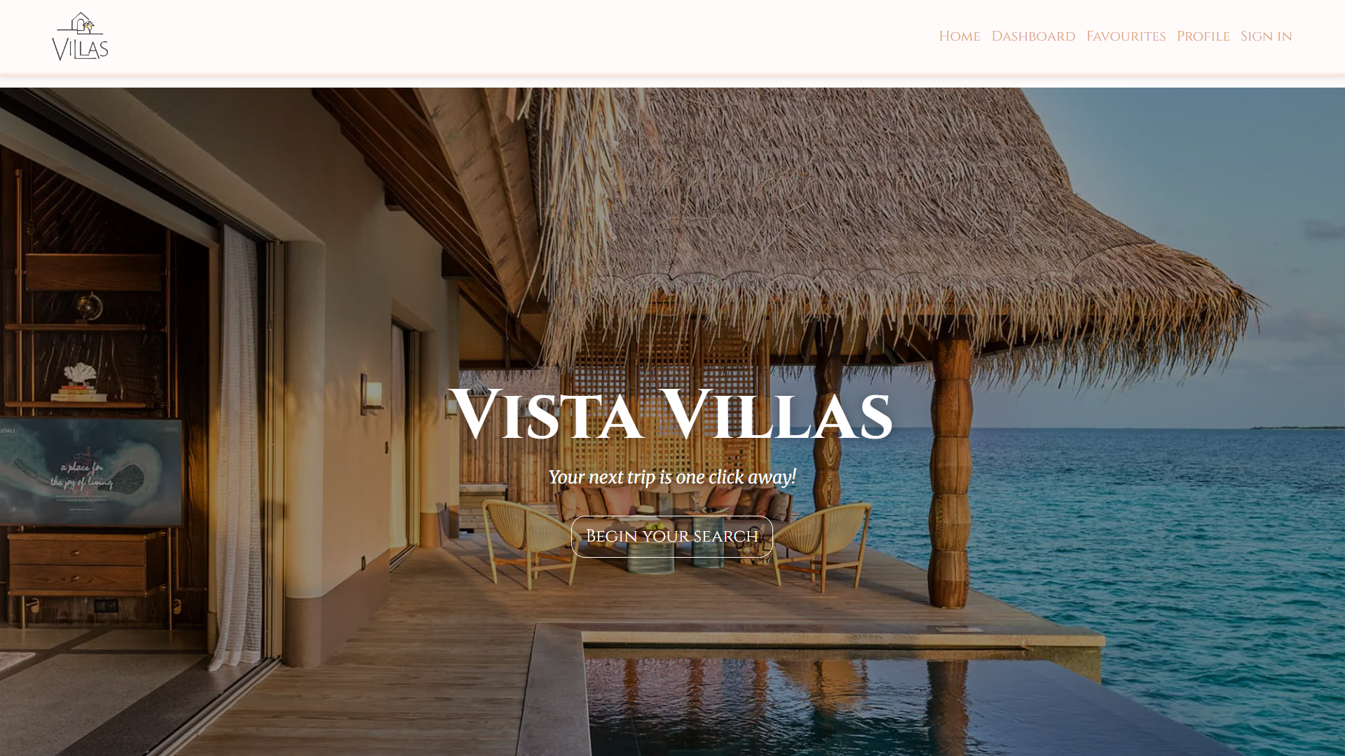 Screenshot of the landing page for Vista Villas