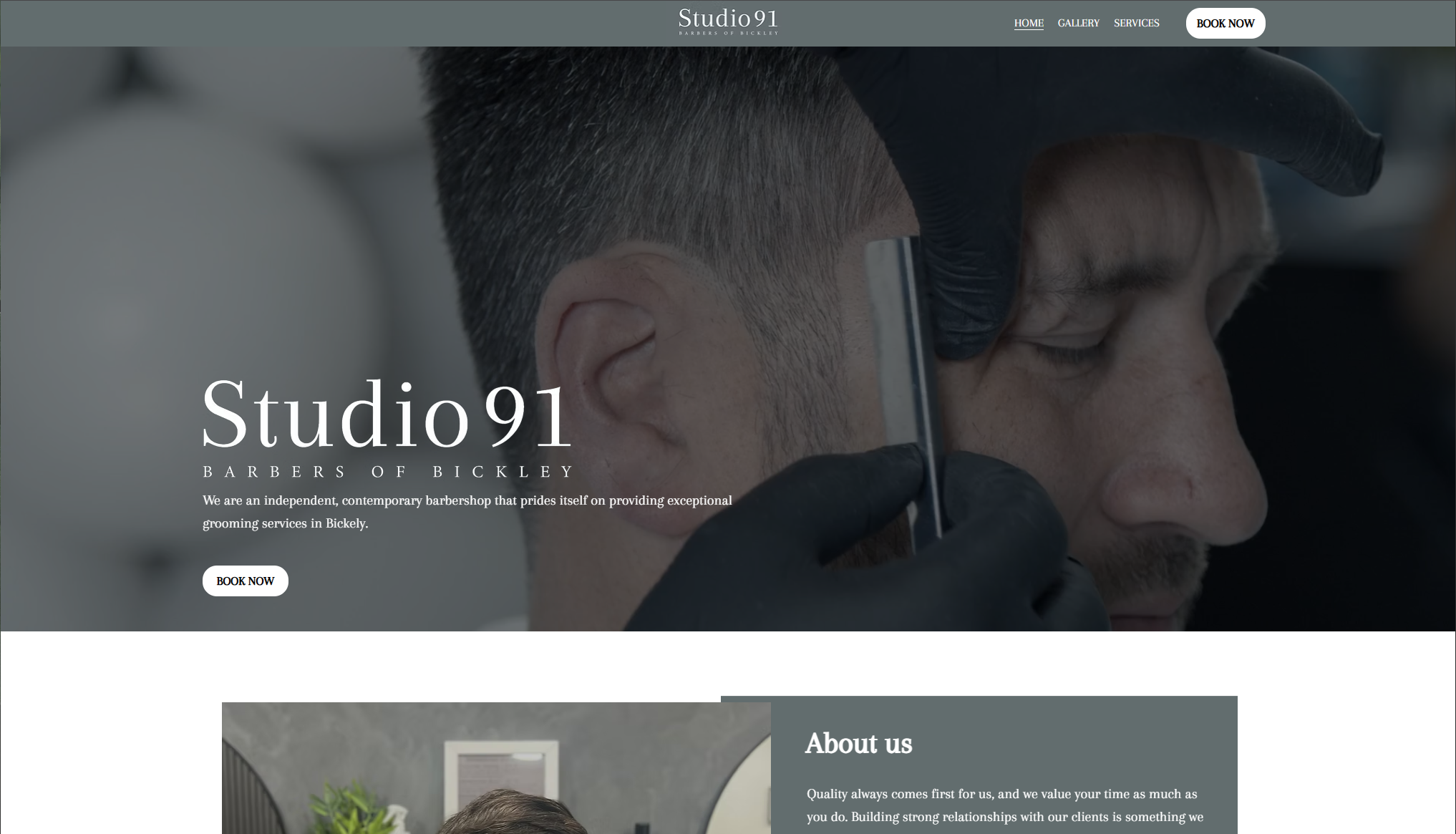 Screenshot of the landing page for Studio 91 Barbers