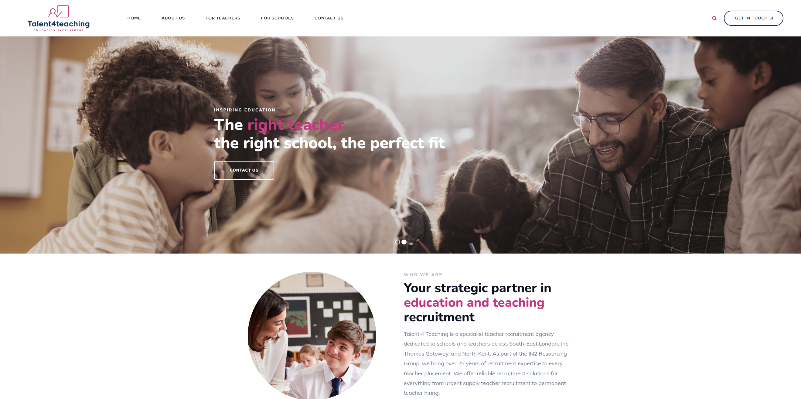 Screenshot of the landing page for Talent 4 Teaching