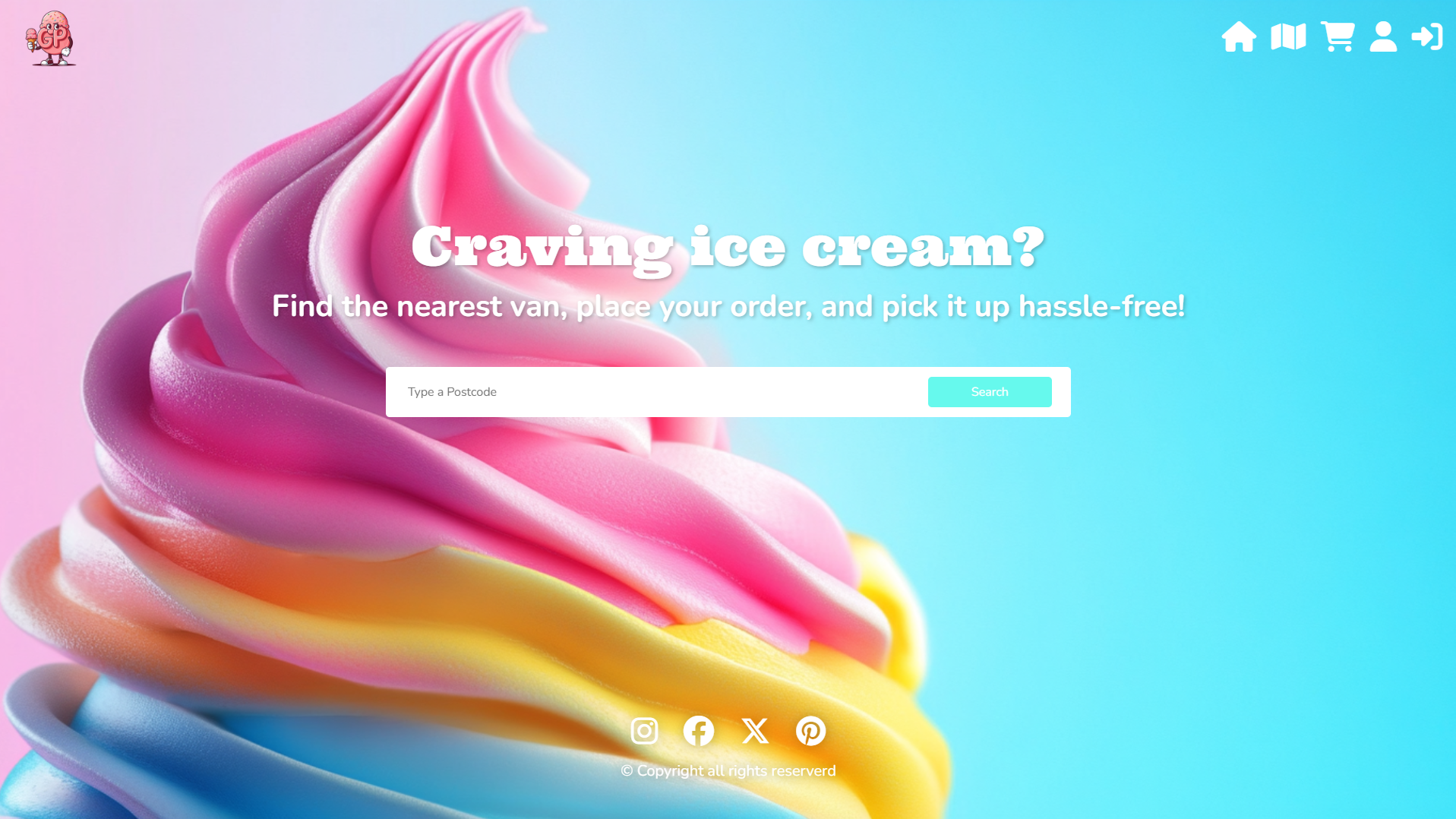 Screenshot of the landing page for Gp-Ice