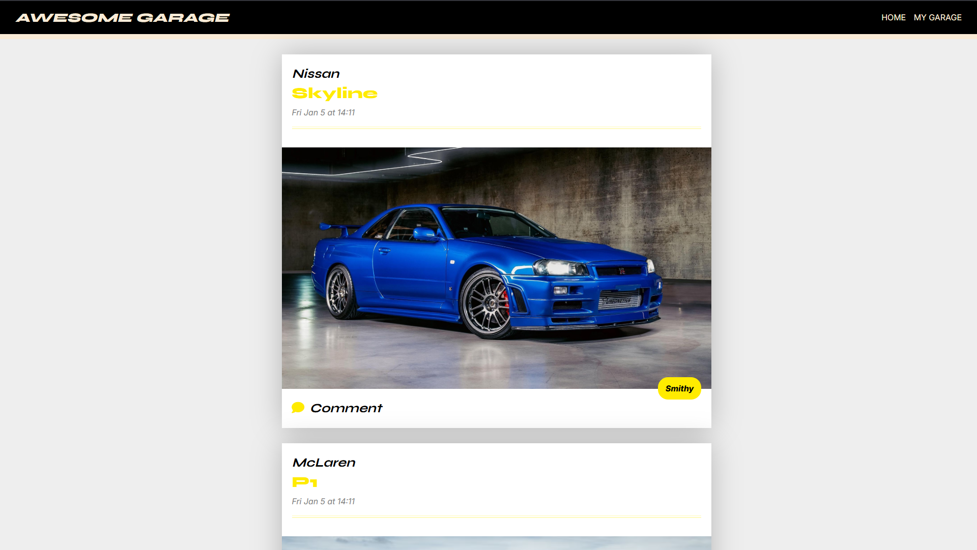Screenshot of the landing page for Awesome Garage