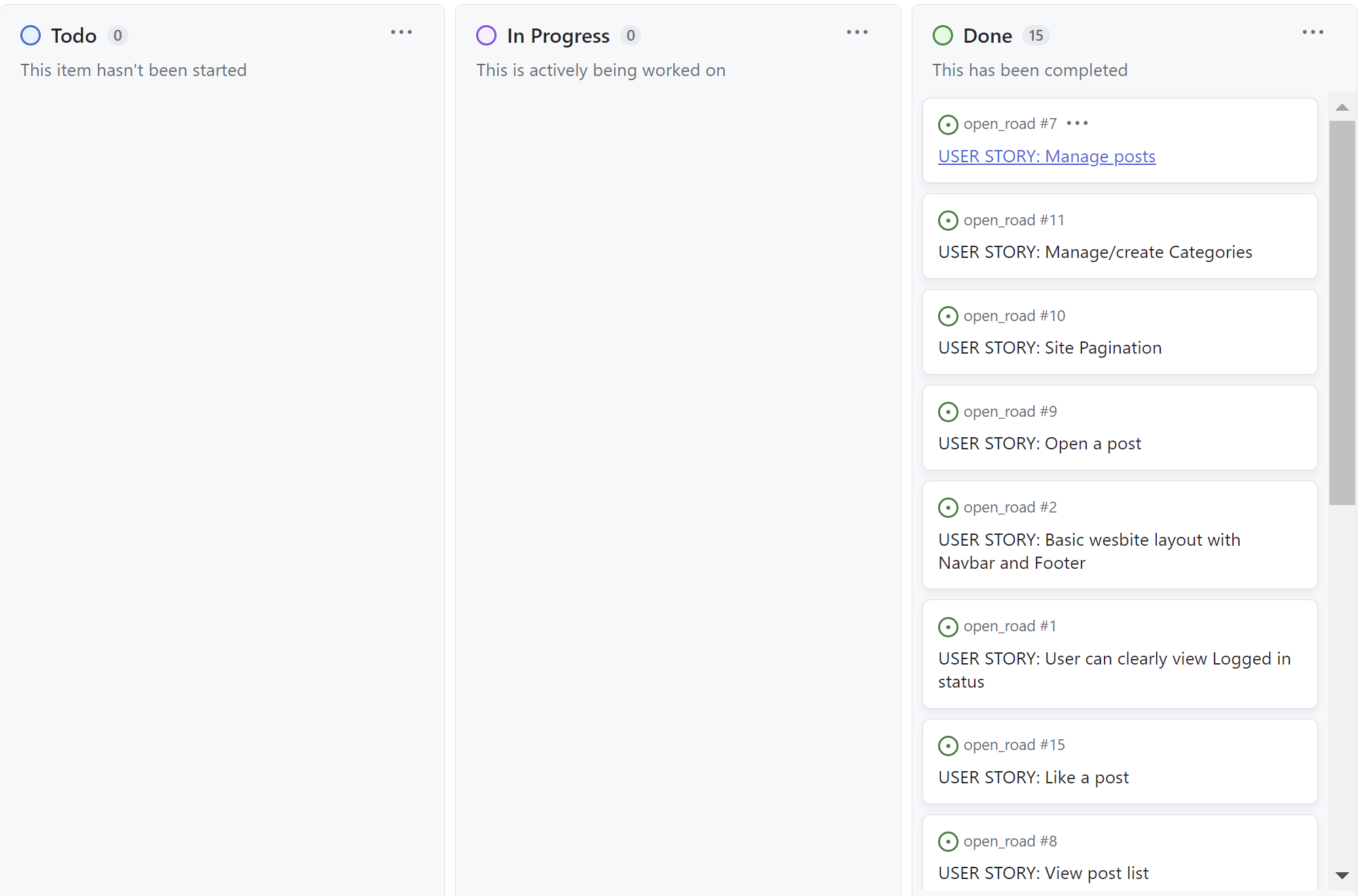 User Story Kanban Board