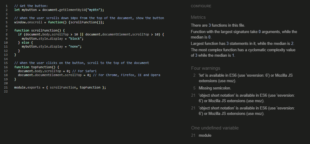 JSHint JavaScript validator