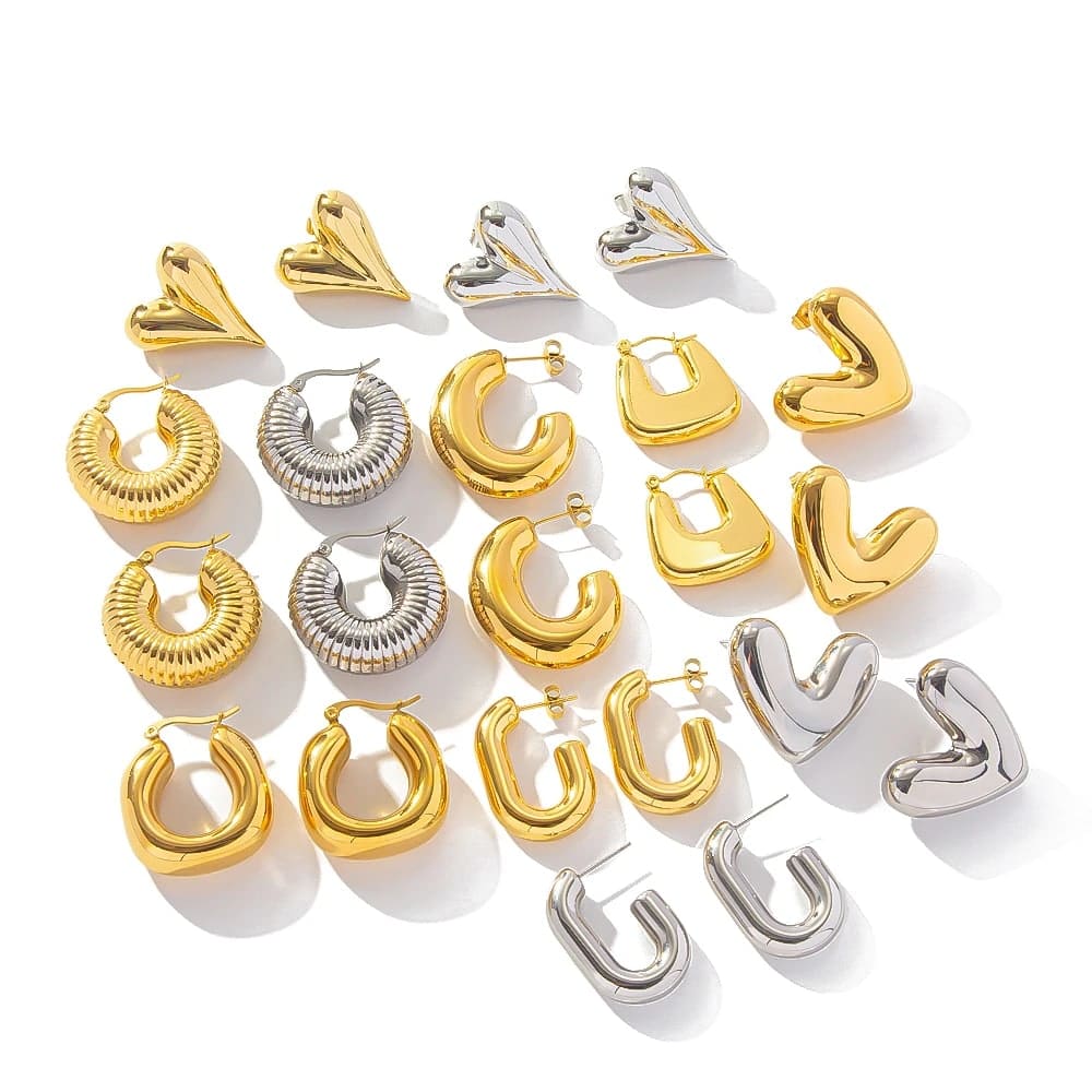 Neue Mode Heißer Verkauf Chunky Glatte CC Form Ohrring PVD 18 karat Echt Gold Herz V Form Hohl Creolen multi Designs - Gold-HF-E3109-G - Damen Hoop