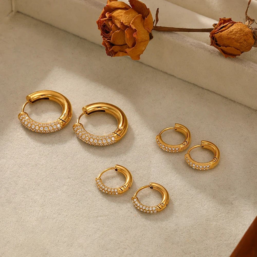 Modische, glänzende Zirkon-Creolen-Huggie-Ohrringe, luxuriöser 18 Karat vergoldeter Edelstahl, Schmuck, Geschenke für Frauen - Gold - Damen Hoop