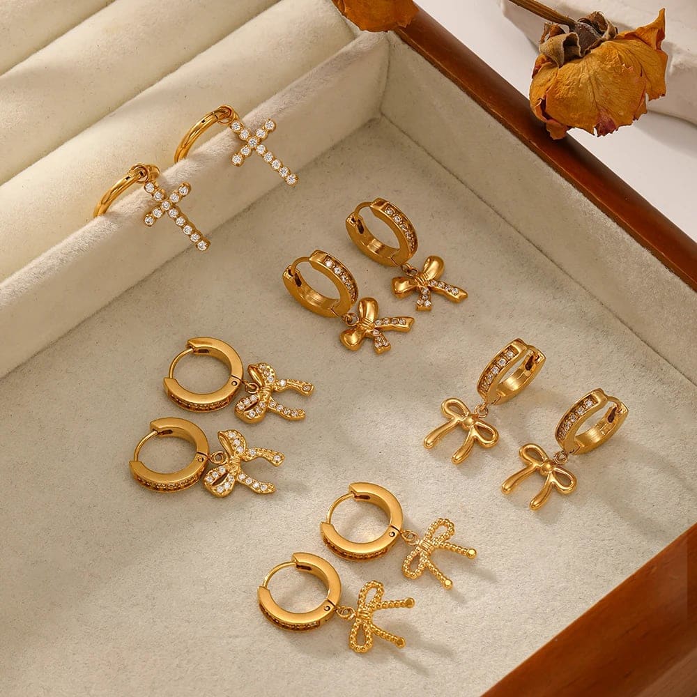 Neue Kreis funkelnde Kristallohrringe Schleife Hoop baumeln Charme baumeln hypoallergen Modeschmuck Geschenk - Gold - Damen Hoop